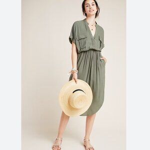 Anthropologie Maeve Olive Green Short Sleeve Casual Utility Dress